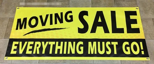 Vista 2 de Cartel de 22 x 48 pulgadas de venta en movimiento Everything MUST GO (diseño #6), cambio de texto existente disponible (opcional)