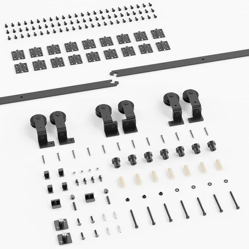 Vista 6 de Kit de riel de puerta corrediza de granero biplegable de 7 pies/84 pulgadas para interior de 8 puertas, resistente