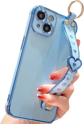 Vista 24 de IDweel Funda para iPhone 11 Pro Max con correa de pulsera ajustable, lazo atril, chapado de lujo de corazón, esquinas elevadas, a prueba de golpes