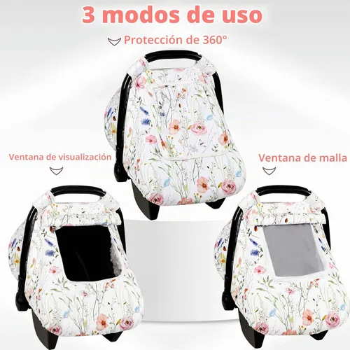Vista 5 de Funda de asiento de automóvil para bebé, antipatadas, toldo cálido de Minky para asiento de automóvil con ventana de malla, cubierta multiusos que
