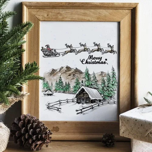 Vista 3 de Sellos transparentes de montaña de Navidad para hacer tarjetas y decoraciones de álbum de fotos, sellos de silicona del trineo de Santa Claus sellos