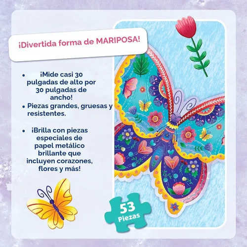 Vista 4 de Peaceable Kingdom Rompecabezas de piso de mariposa jumbo de 53 piezas, rompecabezas grande de regalo para niños pequeños y niños a partir de 5 años