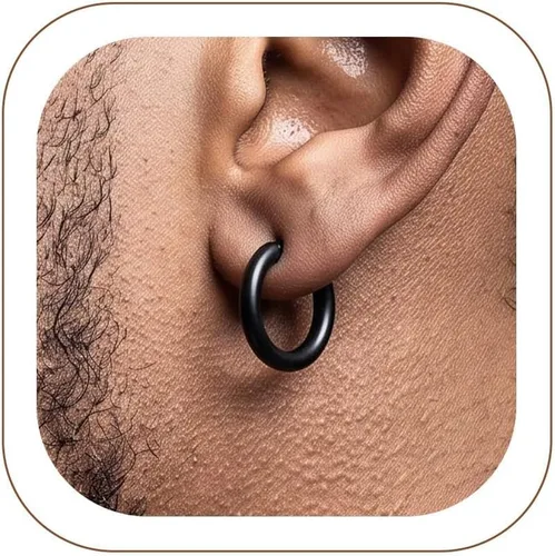 Vista 24 de ChainsHouse Huggie Hoop Earrings for Men Women, Stainless Steel A: Aro de cuentas (1 par) - Plata