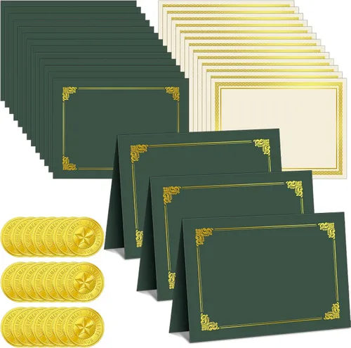 Vista 10 de El kit de certificado de 150 piezas incluye 50 soportes para certificados, cubiertas de diploma, 50 piezas de papel de certificado con borde
