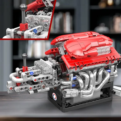 Vista 3 de Mould King 10226 FE Supercar V12 Kit de construcción de motor con caja de cambios, modelo mecánico de más de 863 piezas con transmisión de múltiples