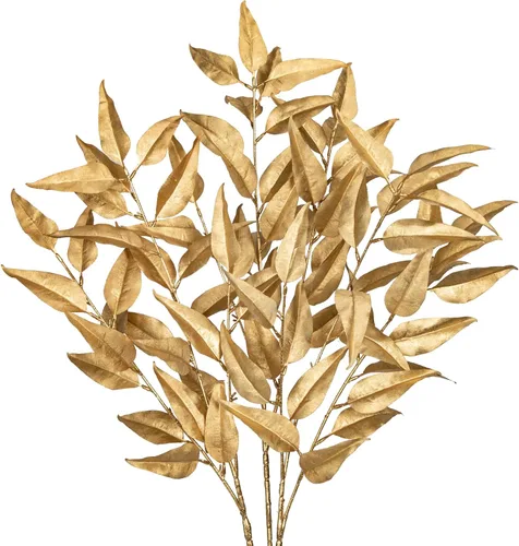 Vista 12 de Hollyone 60 cm de púas y aerosoles de árbol de Navidad 3 piezas tallos artificiales de magnolia color champán hojas de magnolia ramas de hoja de oro