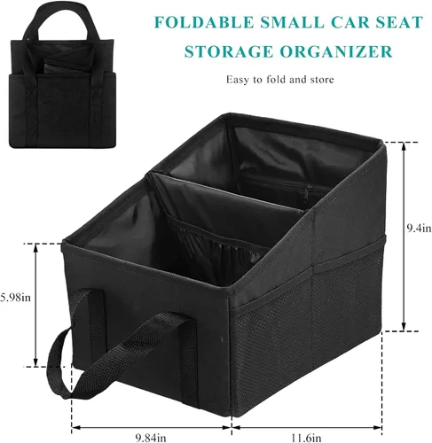Vista 2 de Organizador de Asiento de Coche, Organizador de Asiento de Pasajero Plegable con Divisores Desmontables y Asa, Organización de Almacenamiento