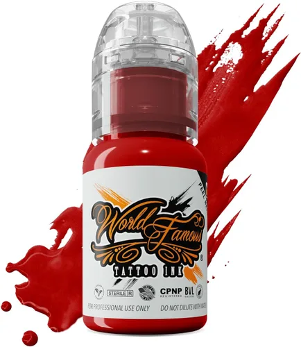Vista 3 de Tinta de tatuaje de fama mundial pigmento rojo recto rojo 4 onzas