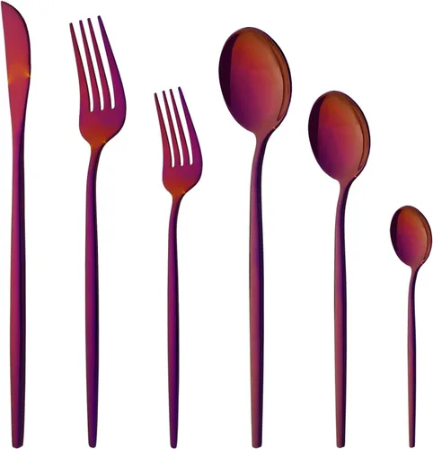 Vista 11 de Juego de cubiertos de 36 piezas de acero inoxidable 304 con acabado de manchas de color negro puro, cuchillo de vajilla de postre, tenedor, cuchara