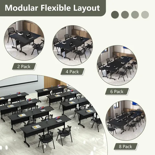 Vista 6 de 47.2in Folding Conference Table, Modular Meeting Table with Wheels 2Pack Deep Gray