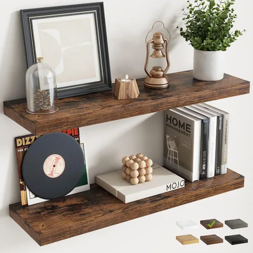 Vista 54 de Estantes flotantes cuadrados de 8 pulgadas para pared, paquete de 3, estantes de baño con veta de madera de 8"D con soportes invisibles, estantes
