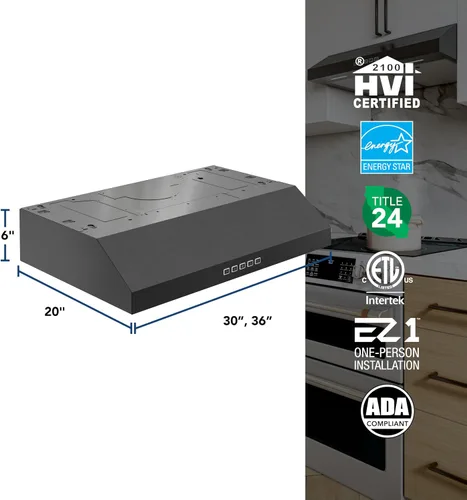Vista 6 de Broan-NuTone Campana extractora debajo del gabinete de 30 pulgadas, ENERGY STAR, soplador máximo 350 CFM, acero inoxidable negro