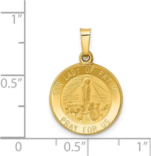 Vista 3 de Lex & Lu - Colgante de medalla de fátima de oro amarillo de 14 K pulido y satinado