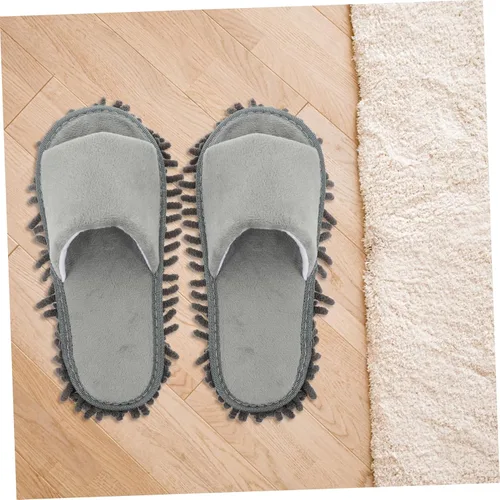 Vista 2 de CHILDWEET 2 pares de pantuflas reutilizables con material de chenilla, suaves y prácticas, cubiertas de zapatos de limpieza para el hogar, se