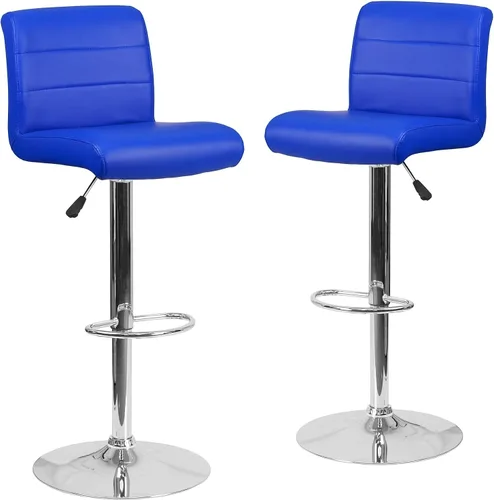 Vista 13 de Flash Furniture Taburete de bar de altura ajustable de vinilo gris contemporáneo con asiento enrollado y base cromada