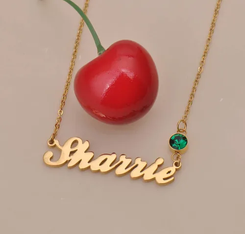 Vista 4 de HUAN XUN Dainty Custom Letter Name Necklace with Birthstone for Women