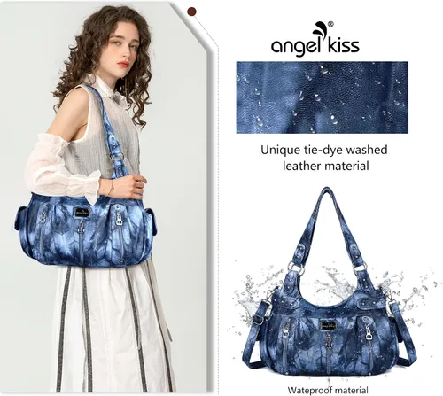 Vista 2 de Angelkiss Monederos grandes y bolsos para mujer, de piel sintética lavada, bolso cruzado de hombro