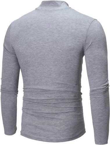 Vista 5 de Camisetas negras para hombre 2023 de manga larga cuello alto cálido suéter casual suave cómodo sólido Mock Pullover Undershirt