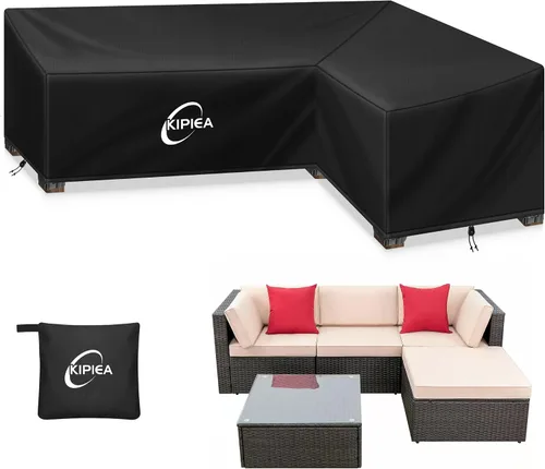 Vista 20 de Kipiea Funda para Sofá Seccional en Forma de L para Patio, Tela Oxford Resistente 420D, Funda Seccional para Exteriores con 6 Hebillas a Prueba