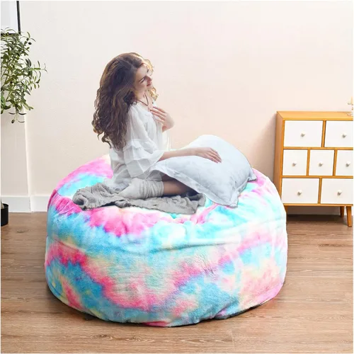 Vista 36 de HDMLDP - Funda de puf para niños y adultos, sin relleno, funda cómoda, esponjosa y redonda, para sofá tipo puf, para silla de lectura, silla de Gris