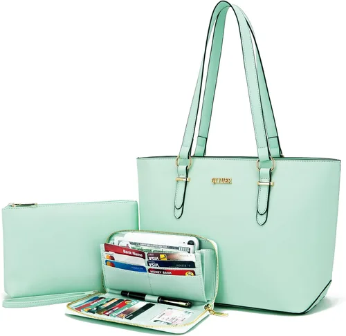 Vista 14 de Qiyuer - Juego de carteras y bolsos para mujer, bolso de trabajo, bolso de mano, bolso de hombro con asa superior, bolso con cartera a juego