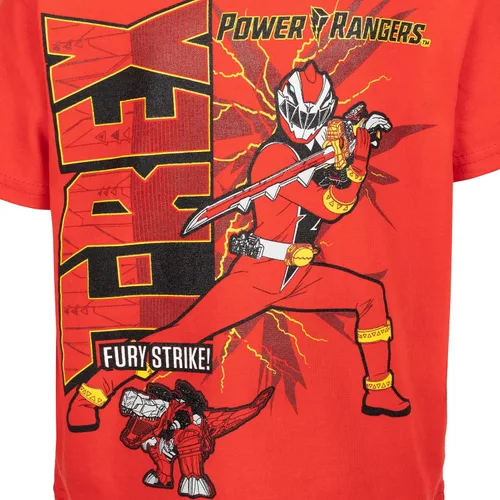 Vista 6 de Power Rangers Conjunto de camiseta verde Ranger, Ranger rojo, camiseta azul Ranger y pantalones cortos de malla para niños pequeños a grandes
