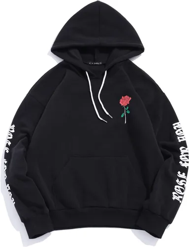 Vista 3 de ZAFUL Sudadera con capucha para hombre, con estampado de letras rosas, con cordón, unisex, de vellón, con estampado de letras