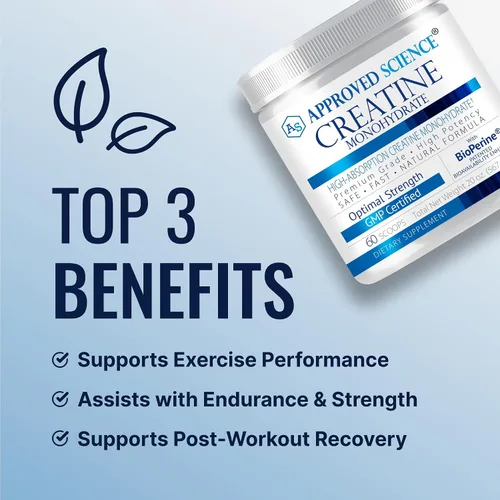 Vista 3 de Approved Science Monohidrato de creatina en polvo – con BioPerine – Apoya la fuerza, el músculo magro y la recuperación – 0.18 oz por porción