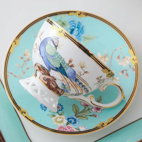 Vista 2 de ACMLIFE Juego de taza de té y platillo de porcelana de hueso – Juego de taza de café y platillo de té de porcelana de hueso, juego de taza de té
