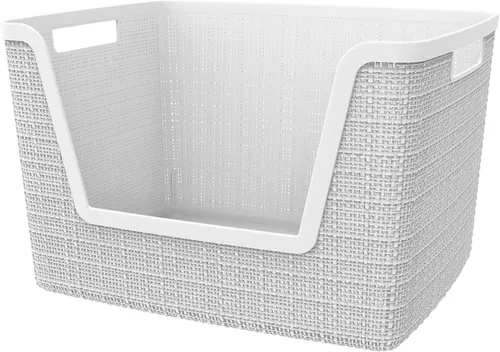 Vista 16 de Curver Juego de 6 cestas decorativas de plástico de yute mediano de 12 litros, para organización y almacenamiento, contenedores perfectos para Negro