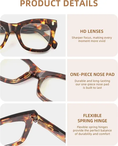 Vista 7 de JM - Paquete de 4 anteojos de lectura sobredimensionados para mujeres, estilo ojo de gato a la moda, estilo Oprah, con bloqueo de luz azul, anteojos