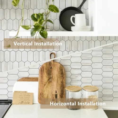 Vista 6 de Vamos Tile - Azulejo de salpicaduras de pelar y pegar hexagonal largo para cocina y baño - 1 hoja de adhesivo para salpicaduras en la pared de 12.4