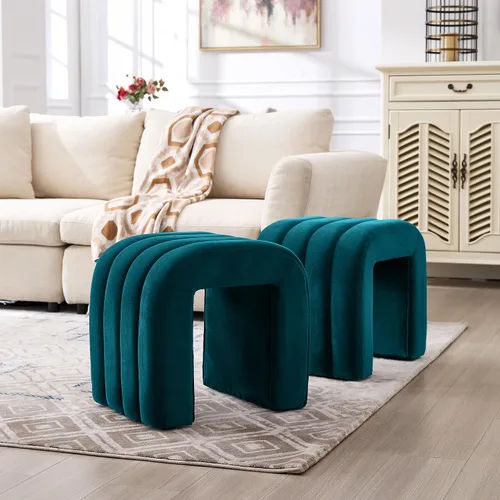 Vista 16 de Taburete otomano multifuncional, reposapiés para sofá, taburete de tocador moderno para sala de maquillaje, sala de estar y entrada, taburete