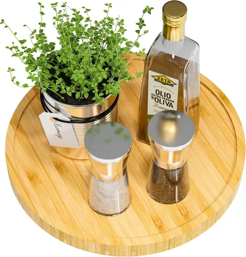 Vista 11 de Lazy Susan Organizador de bambú antideslizante de 9 pulgadas Lazy Susan Beige