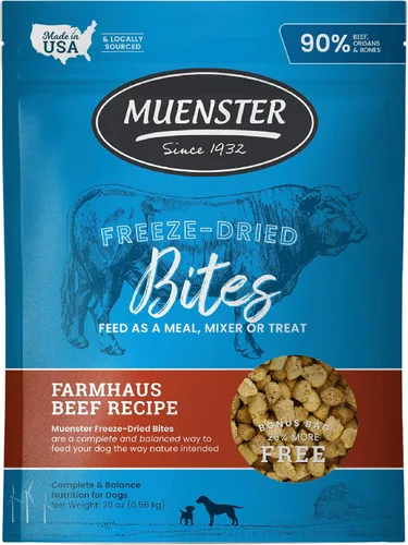 Vista 13 de Muenster Bocados de carne liofilizados – Comida para perros, golosinas, batidora o adorno (5 onzas) – Sin granos