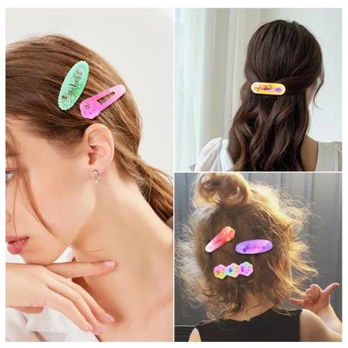 Vista 2 de Kit de 12 pinzas para el cabello Shaker - Horquilla de arena movediza moldes de resina epoxi pasadores de pelo de pata de gato, pinzas de silicona