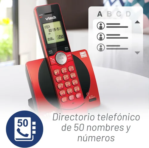 Vista 4 de VTech CS6919-16 DECT 6.0 Teléfono inalámbrico, rojo - Identificador de llamadas/llamada en espera (almacena 30 llamadas), teclado retroiluminado