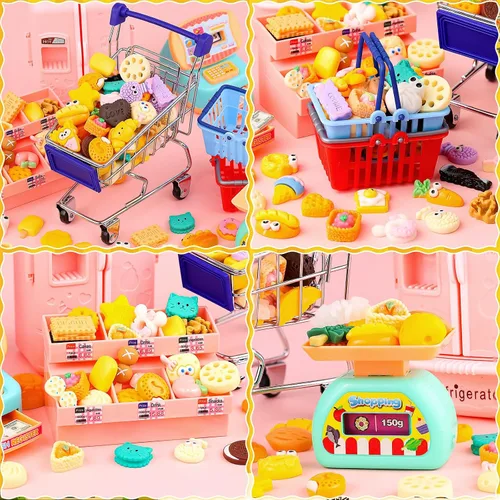 Vista 4 de 150pcs Mini Cesta Cesta Miniatura Bebida Comida Bebida Supermercado Metal Carrito Carro Carro