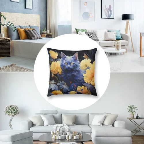 Vista 5 de Blue Cat in Bloom - Funda de almohada decorativa cuadrada suave con estampado de doble cara de 12 x 12 pulgadas, adorables almohadas de animales
