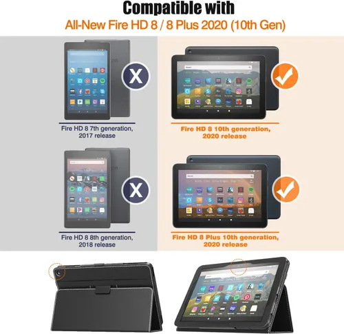 Vista 2 de MoKo - Funda compatible con la tablet Kindle Fire HD 8 y 8 Plus (10ª generación, versión de 2020), funda de soporte plegable y diseño delgado