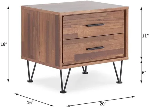 Vista 8 de Acme Deoss Mesita de noche rectangular de madera con 2 cajones con patas en forma de V en nogal