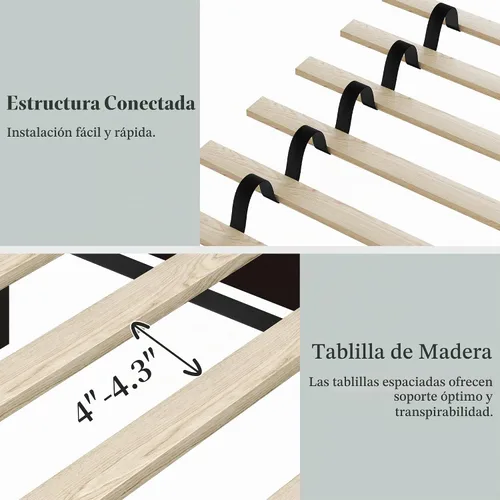 Vista 6 de Yaheetech Marco de cama de madera con plataforma de tamaño matrimonial Espresso