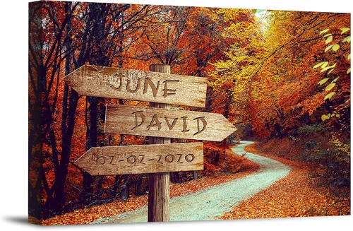 Vista 21 de Bosque Otoñal Foto o Impresiones en Lienzo Personalizadas Únicas con Nombres de la Pareja y Fecha Especial en Letrero, Regalo Perfecto