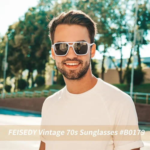 Vista 2 de FEISEDY Vintage Square Aviator Gafas de sol Mujeres Hombres Moda Retro 70s Marco Gafas de sol Sombras B0179