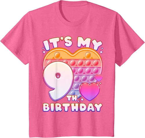 Vista 50 de Pop-it Birthday Girl 9 años de edad, Push it Pop Fidget Bubble Camiseta, Negro