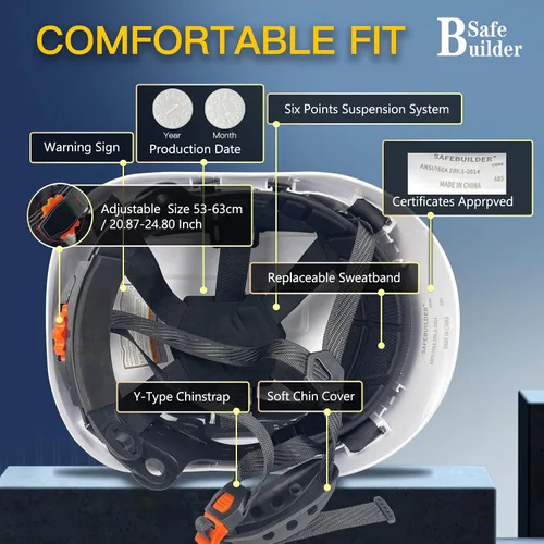 Vista 5 de SAFEBUILDER Casco de seguridad industrial con visera Casco duro ABS con visera Ventilación ajustable Casco de construcción Protección para la cabeza