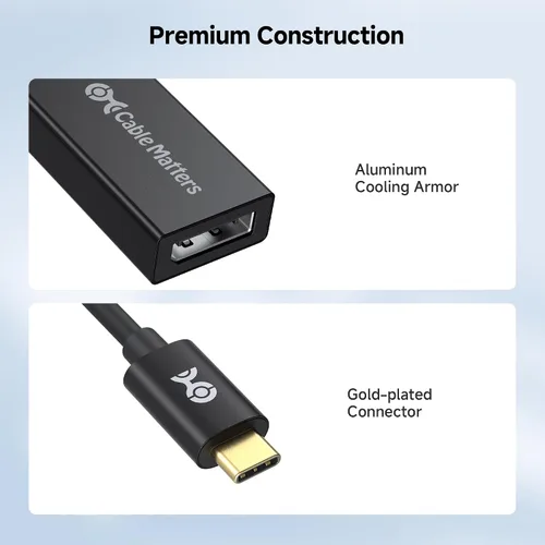 Vista 7 de Cable Matters Adaptador unidireccional USB C a DisplayPort 1.4 de 32.4 Gbps, 4K a 240 Hz, 8K a 60 Hz y soporte HDR, Thunderbolt 4 / USB4 compatible