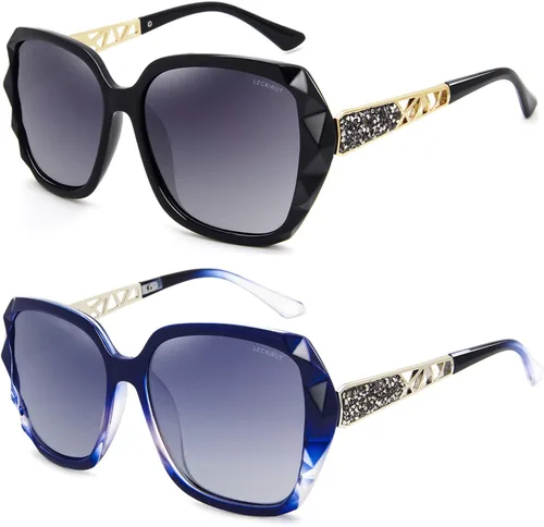 Vista 26 de Gafas de sol de gran tamaño para mujer, polarizadas, protección UV, clásicas, a la moda, para damas, marco negro, lente gris Montura café lente café