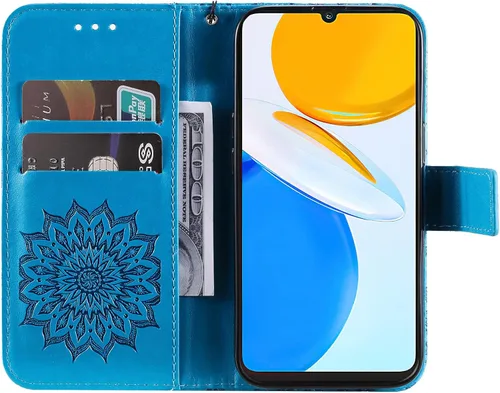 Vista 3 de Funda para Honor X7, diseño de flores de sol de piel de primera calidad con función atril y cierre magnético