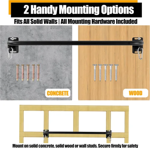 Vista 5 de Wall Mounted Doorway Pull Up Bar, Carbon Steel Chin Up Bar and Pull Up Bar with Reinforced Steel Plate Support for Joists and Wall Studs, Strength
